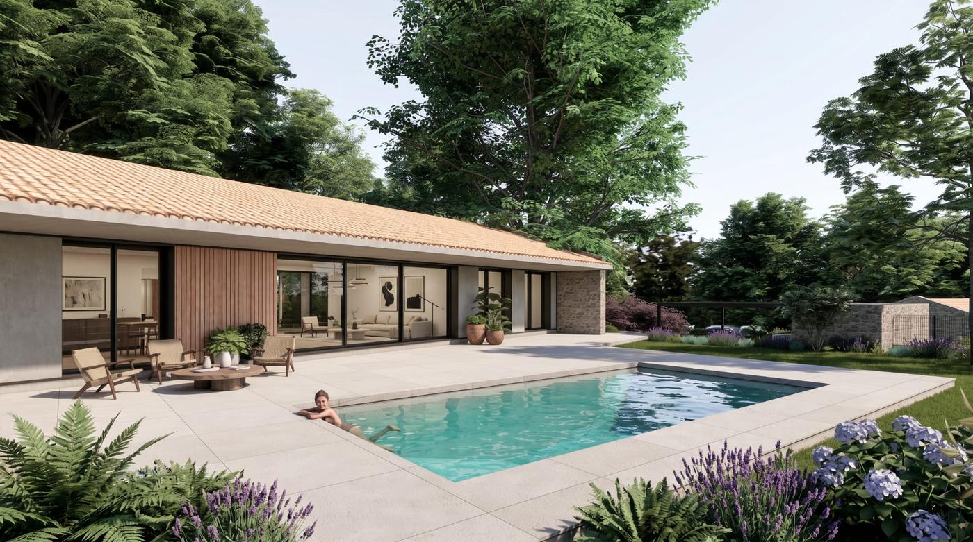 Piscina privada y porche