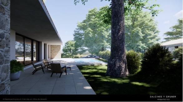 Render del porche cubierto